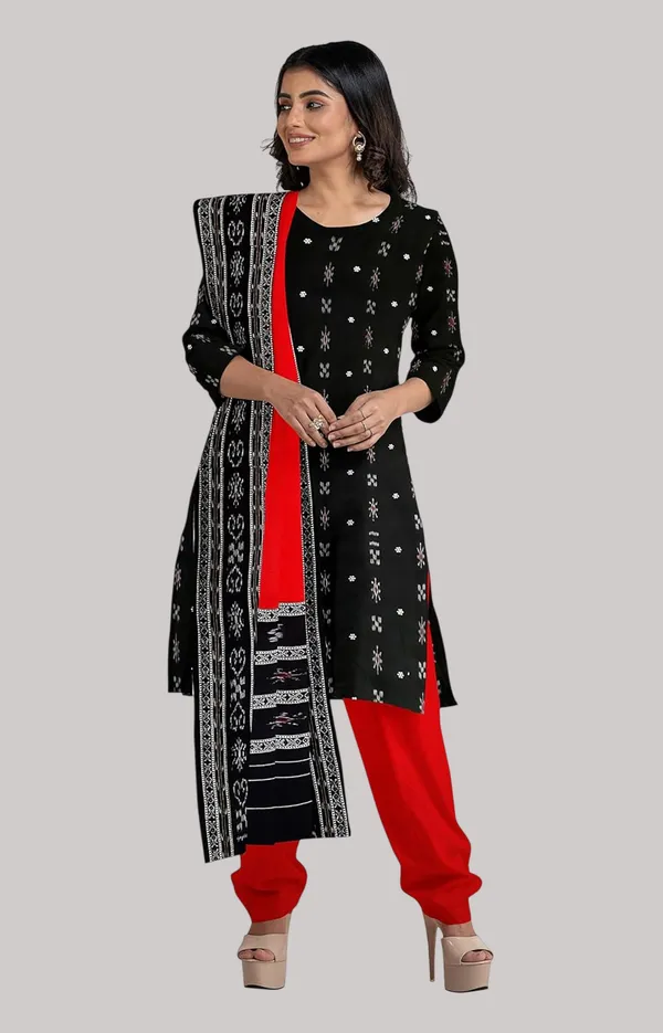 Multicolor_Pure_Cotton_Sambalpuri_Handloom_Dress_Material_With_Dupatta_Bottom_Wear_3_Piece_Set
