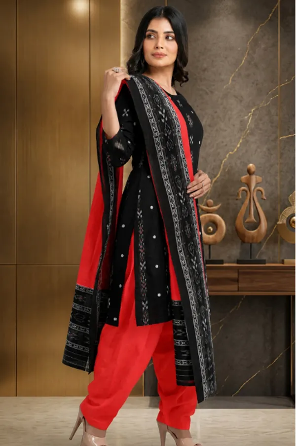 Multicolor_Pure_Cotton_Sambalpuri_Handloom_Dress_Material_With_Dupatta_Bottom_Wear_3_Piece_Set