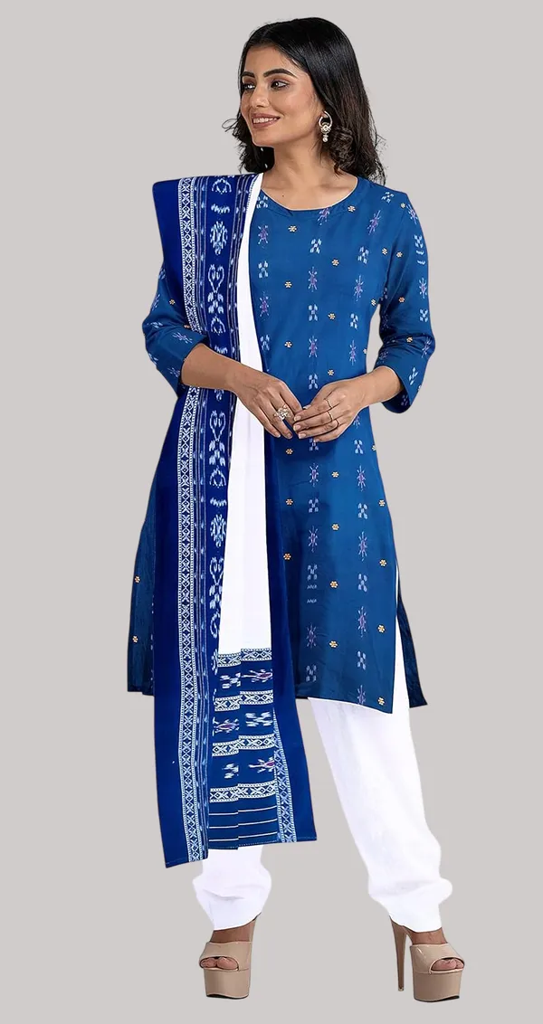 Multicolor_Pure_Cotton_Sambalpuri_Handloom_Dress_Material_With_Dupatta_Bottom_Wear_3_Piece_Set