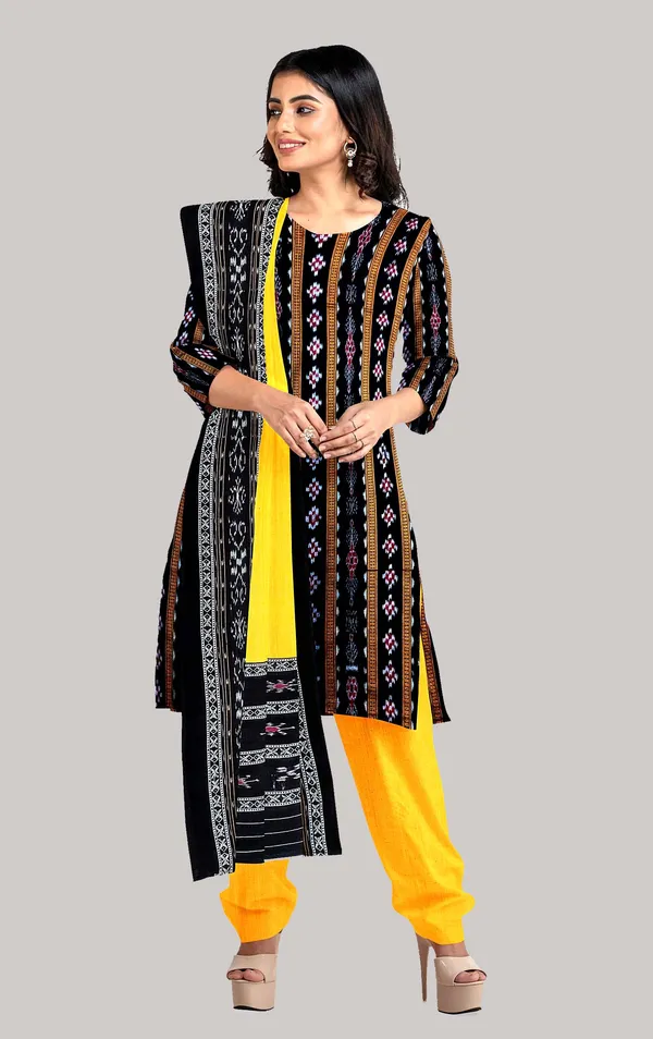 Multicolor_Pure_Cotton_Sambalpuri_Handloom_Dress_Material_With_Dupatta_Bottom_Wear_3_Piece_Set
