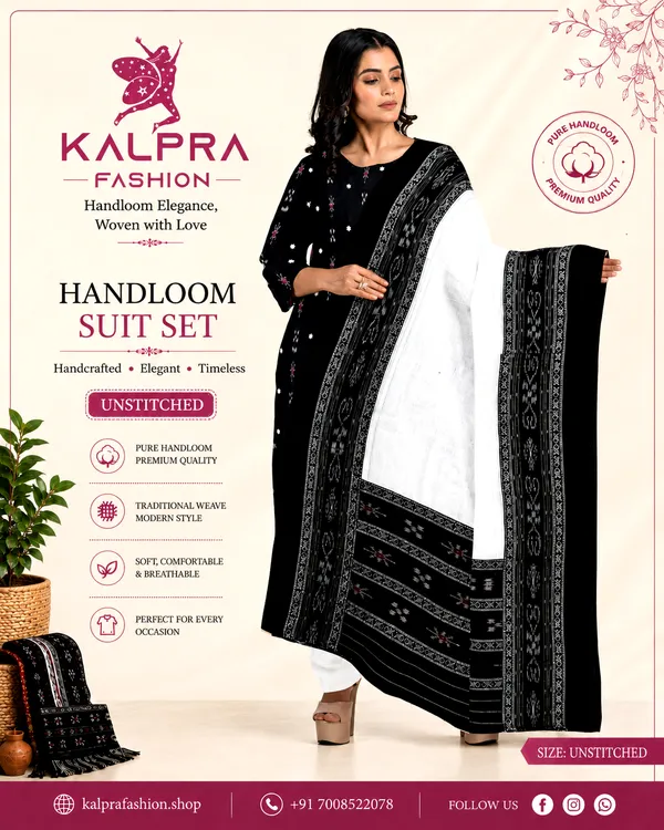 Multicolor_Pure_Cotton_Sambalpuri_Handloom_Dress_Material_With_Dupatta_Bottom_Wear_3_Piece_Set