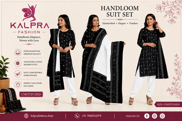 Multicolor_Pure_Cotton_Sambalpuri_Handloom_Dress_Material_With_Dupatta_Bottom_Wear_3_Piece_Set