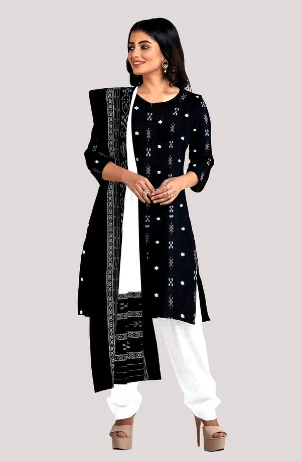 Multicolor_Pure_Cotton_Sambalpuri_Handloom_Dress_Material_With_Dupatta_Bottom_Wear_3_Piece_Set