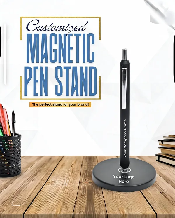 Black_Magnetic_Metal_Pen_Stand_With_Branding_Space