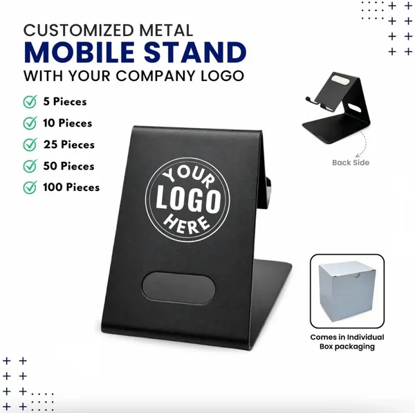 Black_Metal_Foldable_Adjustable_Mobile_Stand_With_Logo_Space
