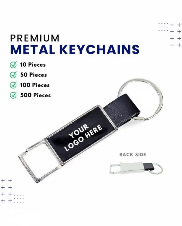 Silver_Metal_Rectangular_Leather_Strap_Keychain_With_Logo