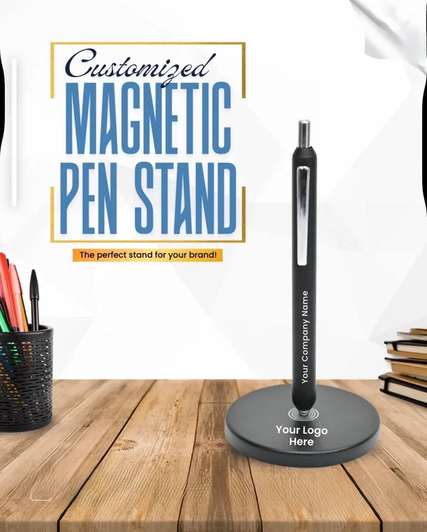 Black_Magnetic_Metal_Pen_Stand_With_Branding_Space