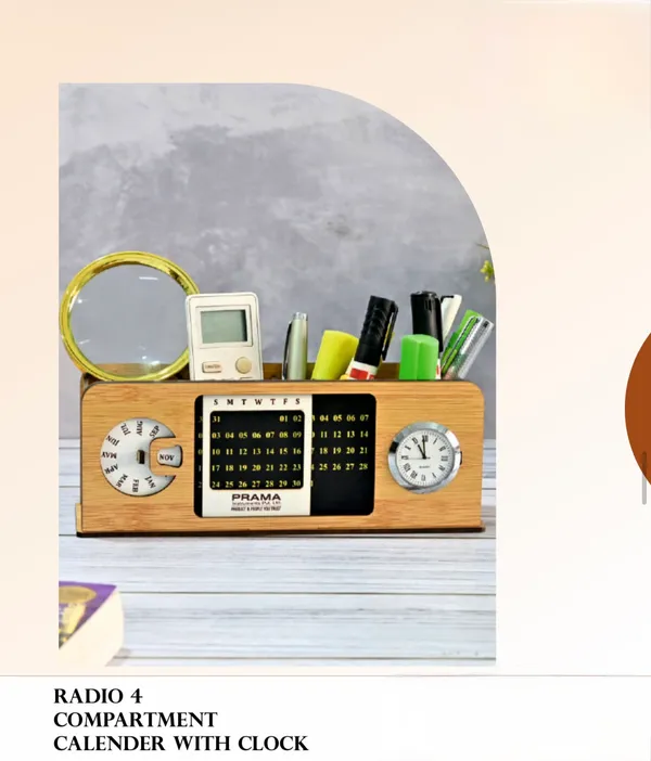 Wooden_4_Compartment_Desk_Organizer_With_Calendar_And_Clock