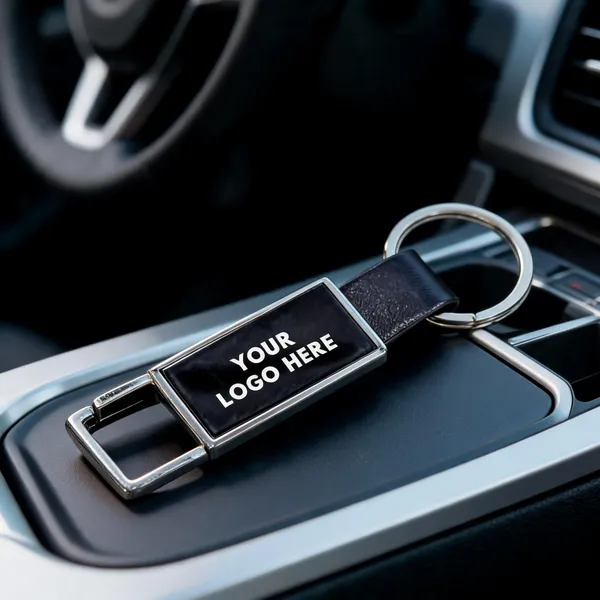Silver_Metal_Rectangular_Leather_Strap_Keychain_With_Logo