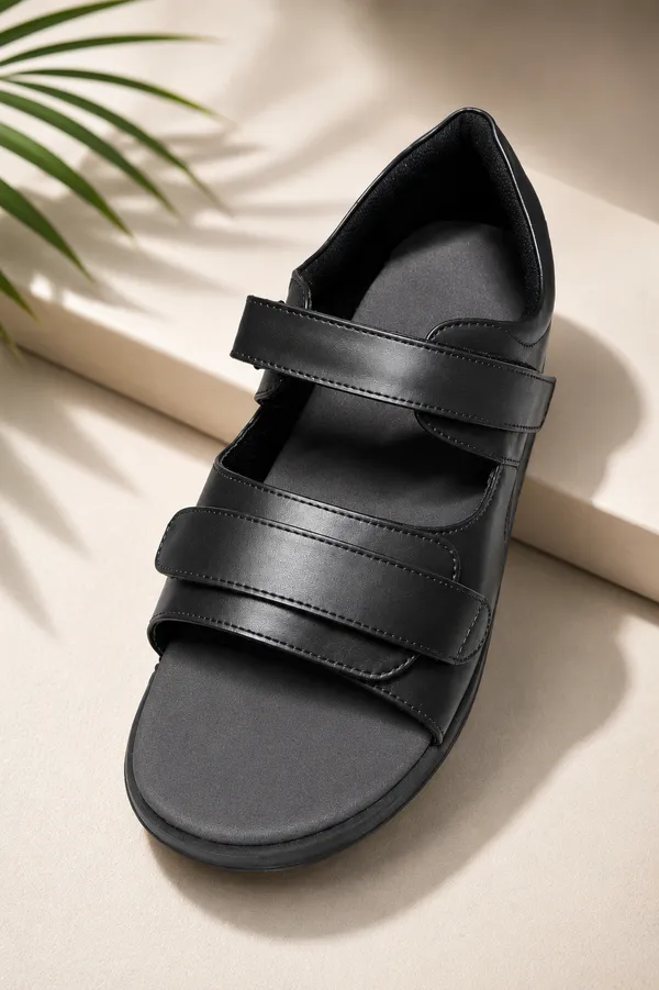Black_Microfiber_Leather_Double_Lock_Orthopedic_Arch_Sandal_Unisex
