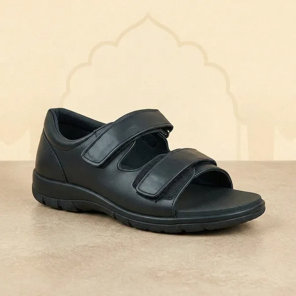 Black_Microfiber_Leather_Double_Lock_Orthopedic_Arch_Sandal_Unisex