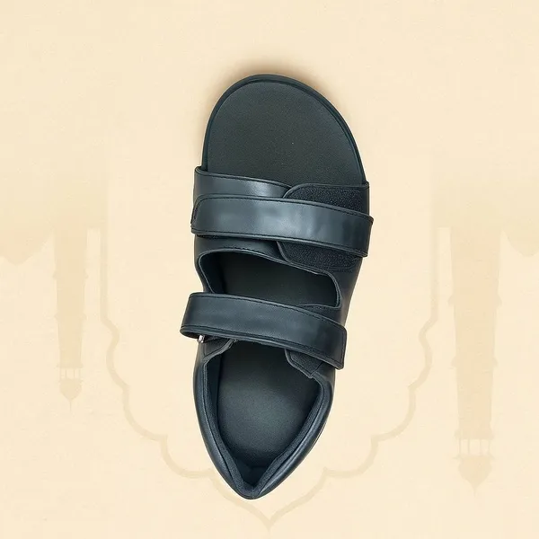 Black_Microfiber_Leather_Double_Lock_Orthopedic_Arch_Sandal_Unisex