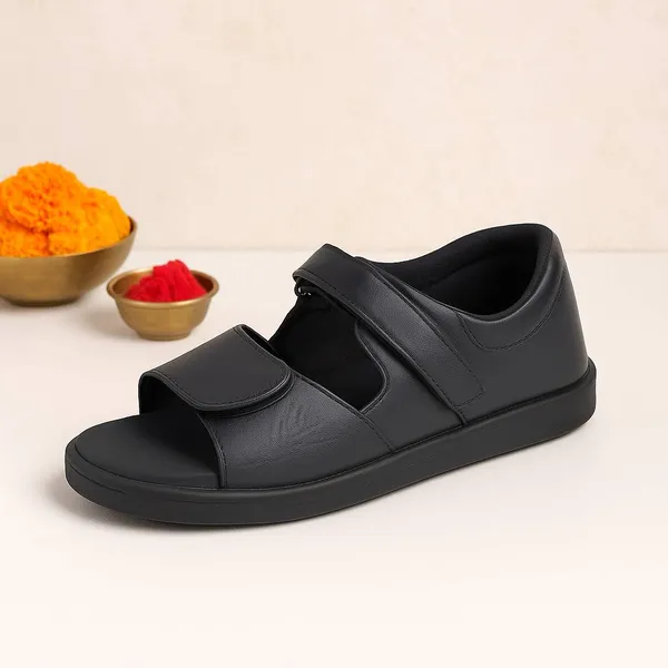 Black_Single_Lock_Diabetic_Sandal_-Unisex