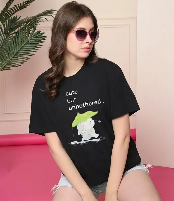 Cute_But_Unbothered_Slogan_Women's_T-Shirt_Under_500_–_Black
