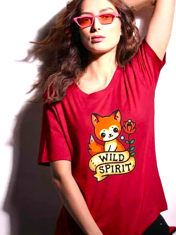 Wild_Spirit_Boho_Graphic_Women's_Cotton_T-Shirt_Under_500_–_Red