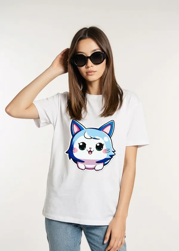 Cute_Cat_Graphic_Women's_Cotton_T-Shirt_Under_500_–_White