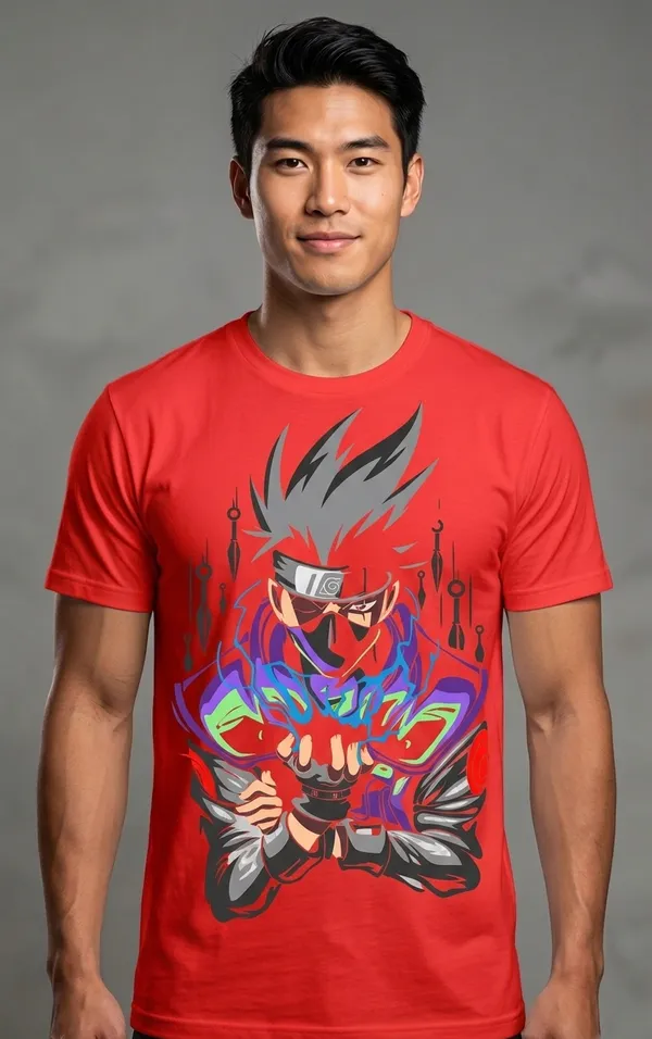 Anime_Graphic_Cotton_Round_Neck_Casual_Tee_For_Men_Red