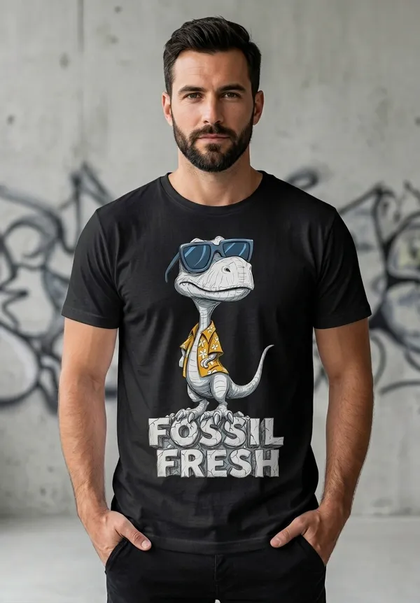 Fossil_Print_Graphic_Men's_Cotton_T-Shirt_Under_500_–_Black