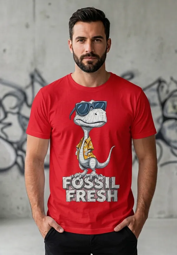 Fossil_Print_Graphic_Men's_Cotton_T-Shirt_Under_500_–_Red