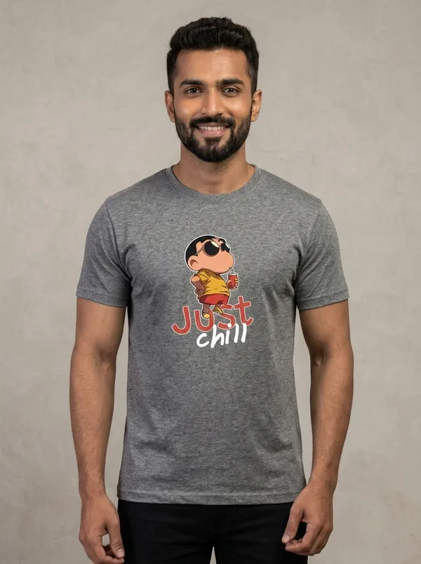 Just_Chill_Slogan_Men's_Cotton_T-Shirt_Under_500_–_Gray