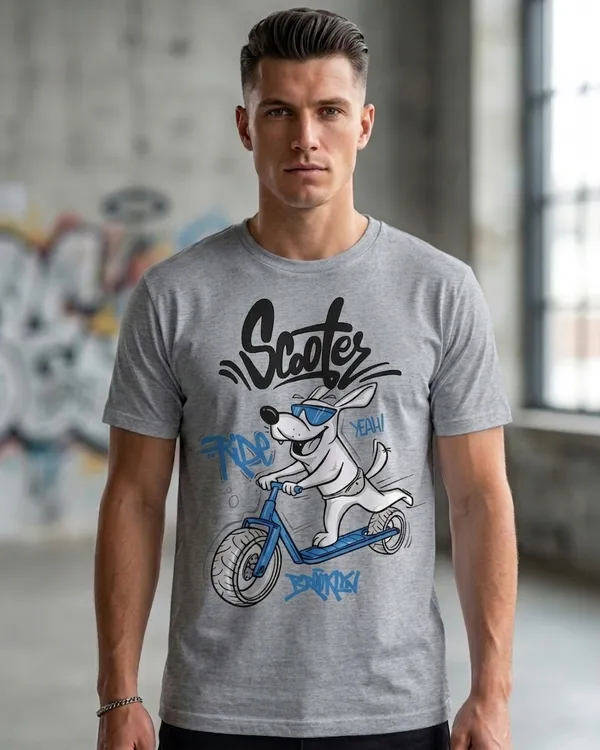 Men_Scooter_Graphic_T_Shirt_Cotton_Casual_Wear_India_Gray