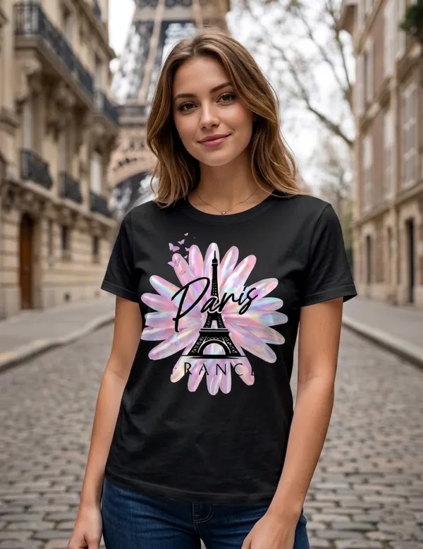 Paris_Print_T_Shirt_Black_For_Women