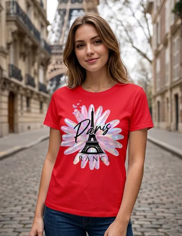 Paris_Print_T_Shirt_Red_For_Women