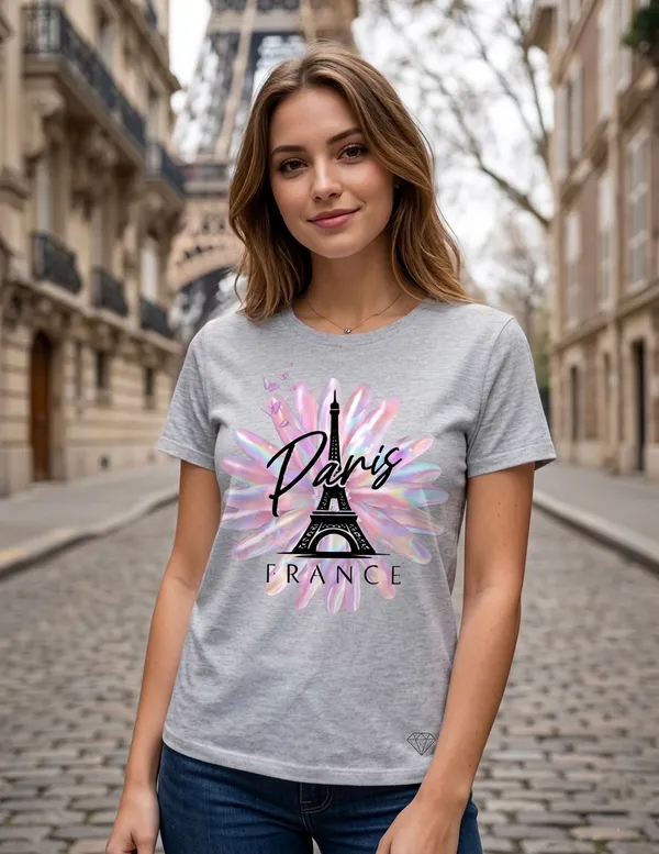 Paris_Print_T_Shirt_Gray_For_Women