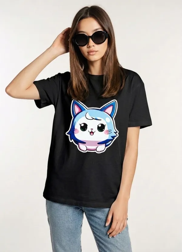 Cute_Cat_Graphic_Women's_Cotton_T-Shirt_Under_500_–_Black