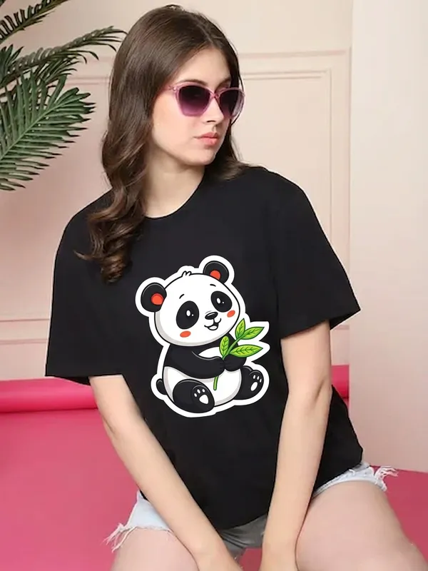 Panda_Tshirt_Black_For_Women