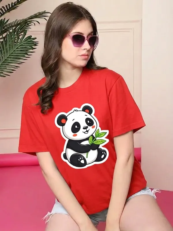 Panda_Tshirt_Red_For_Women