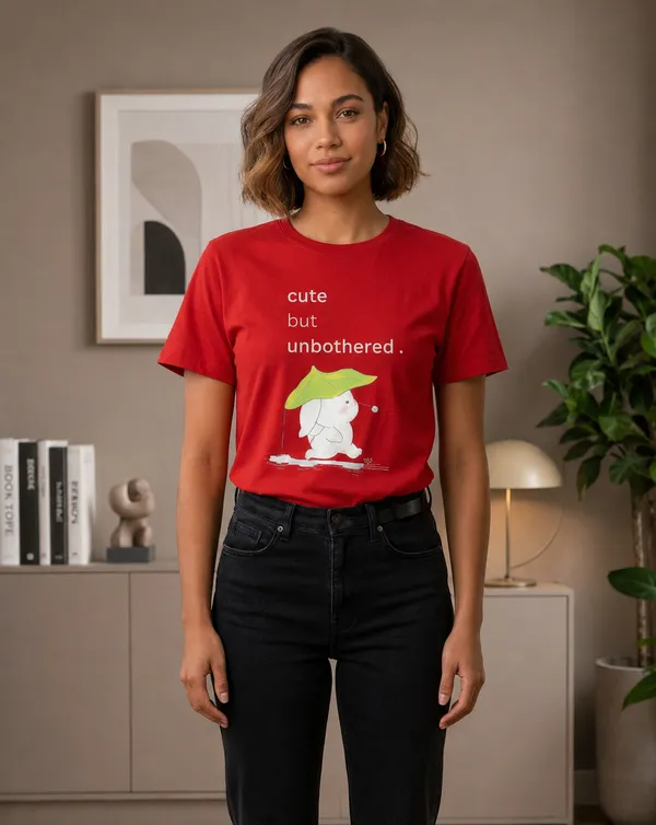 Cute_But_Unbothered_Slogan_Women's_T-Shirt_Under_500_–_Red