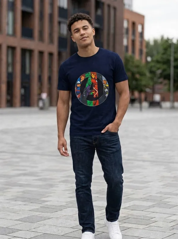 Men_Superhero_Graphic_T_Shirt_Cotton_Casual_Wear_India_Navy