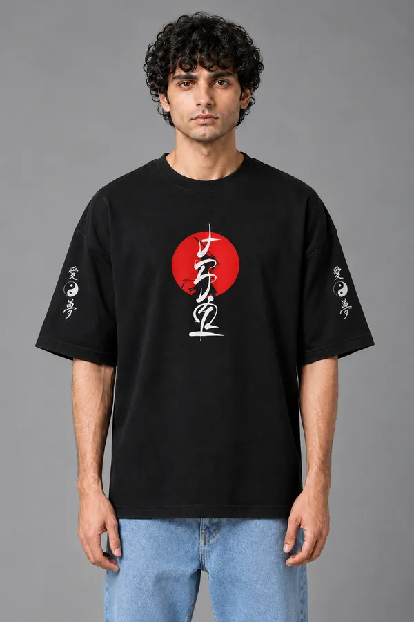 Red_Sun_Samurai_Graphic_Men's_Oversized_T-Shirt_Under_799_–_Black