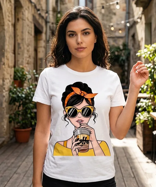 Coffee_Sipper_Graphic_Women's_Cotton_T-Shirt_Under_500_–_White