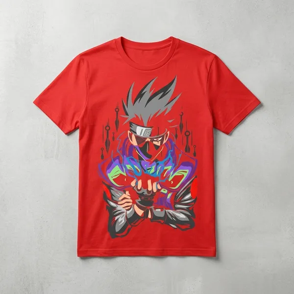 Anime_Graphic_Cotton_Round_Neck_Casual_Tee_For_Men_Red