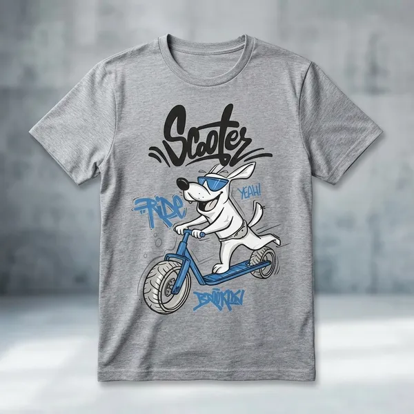 Men_Scooter_Graphic_T_Shirt_Cotton_Casual_Wear_India_Gray