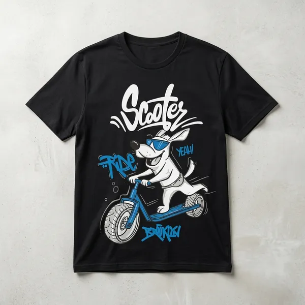 Men_Scooter_Graphic_T_Shirt_Cotton_Casual_Wear_India_Black