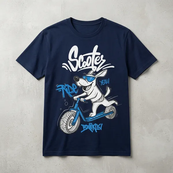 Men_Scooter_Graphic_T_Shirt_Cotton_Casual_Wear_India_Navy