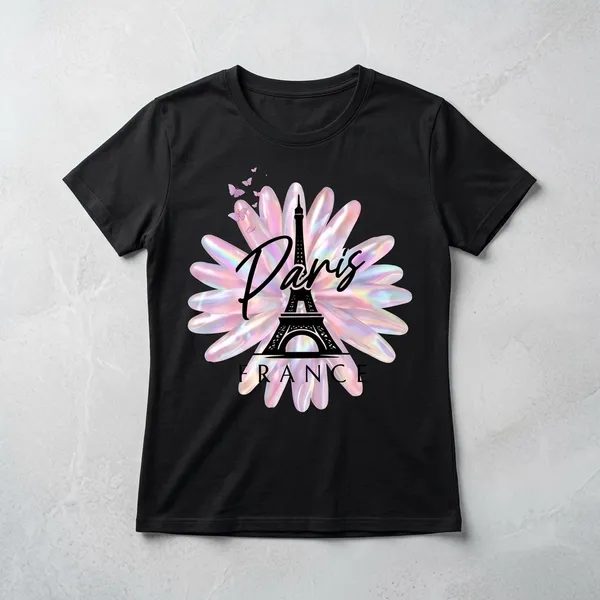 Paris_Print_T_Shirt_Black_For_Women
