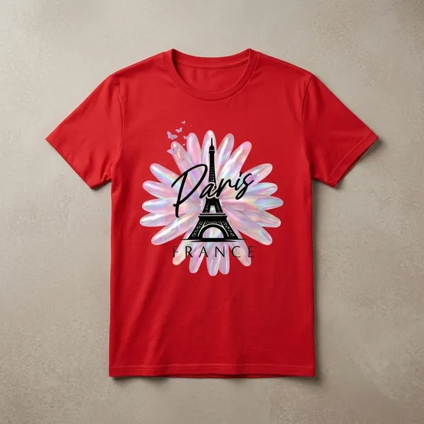 Paris_Print_T_Shirt_Red_For_Women