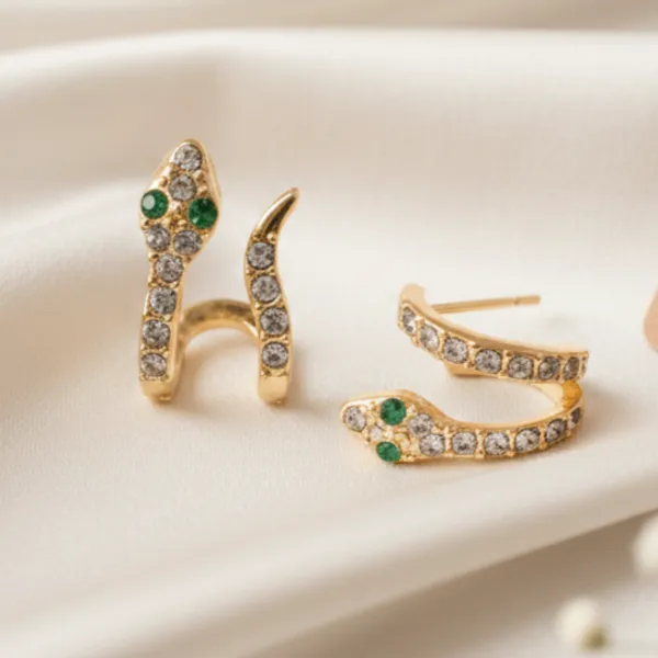 Gold_And_Green_Alloy_Crystal_Snake_Shape_Stud_Earrings_For_Women_Pack_Of_2
