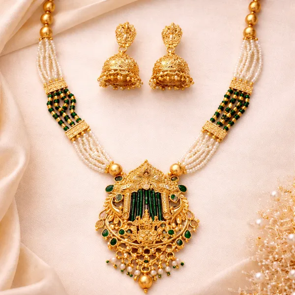 Multicolor_Pearl_Green_Stone_Traditional_Necklace_Set_With_Jhumka_For_Women