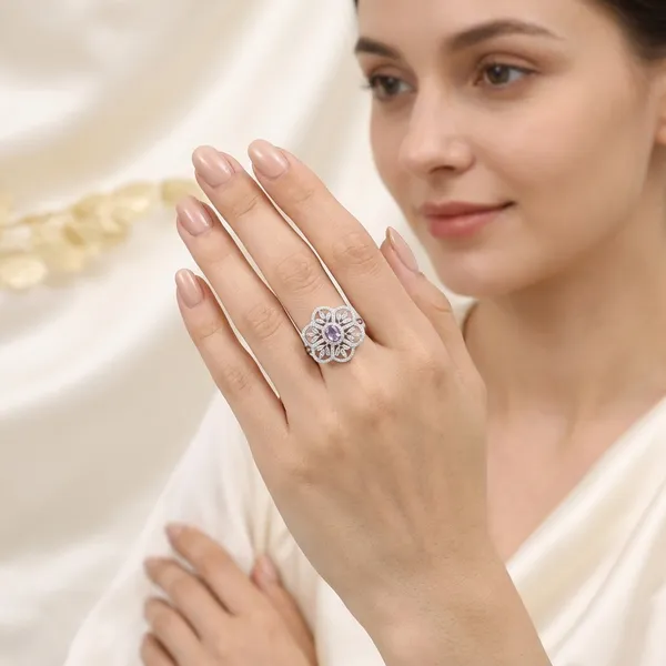 Lavender_And_Silver_Alloy_Crystal_Floral_Marquise_Cut_Ring_For_Women