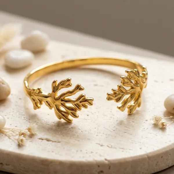 Gold_Alloy_Coral_Branch_Open_Cuff_Bracelet_For_Women