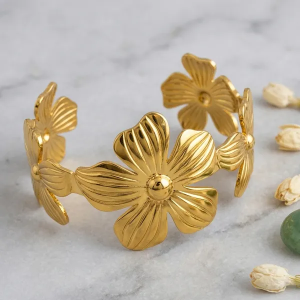 Gold_Alloy_Floral_Cuff_Bracelet_For_Women