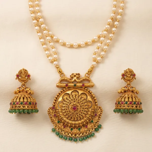 Gold_Plated_Temple_Jewellery_Necklace_Set_With_Jhumka_Earrings
