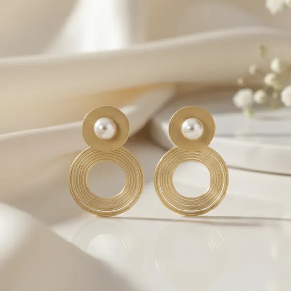 Gold_And_White_Alloy_Pearl_Double_Circle_Drop_Earrings_For_Women