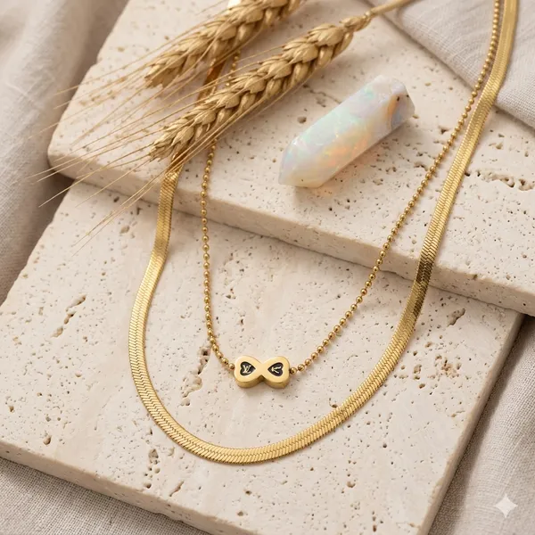 Gold_Alloy_Infinity_Heart_Dual_Layer_Chain_Necklace_Set_For_Women