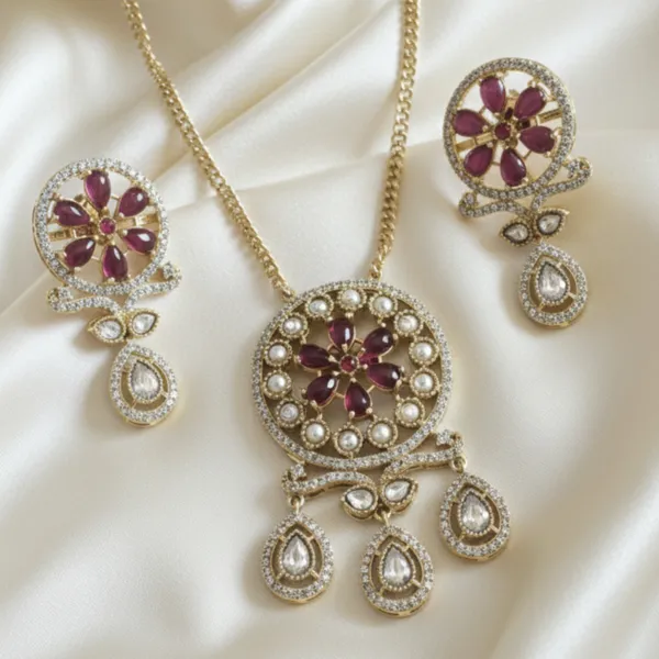 Ruby_Red_And_Silver_Alloy_Crystal_Floral_Pendant_Jewellery_Set_For_Women